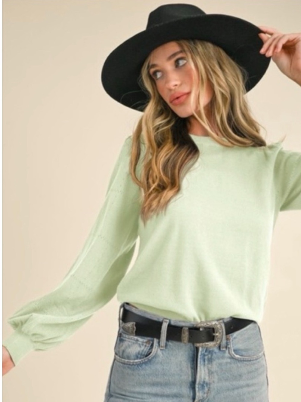 &merci Boutique Seaglass Crewneck Sweater with Sleeve Details NWT